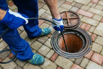 Plumber cleaning an outdoor sewer drain in Waco