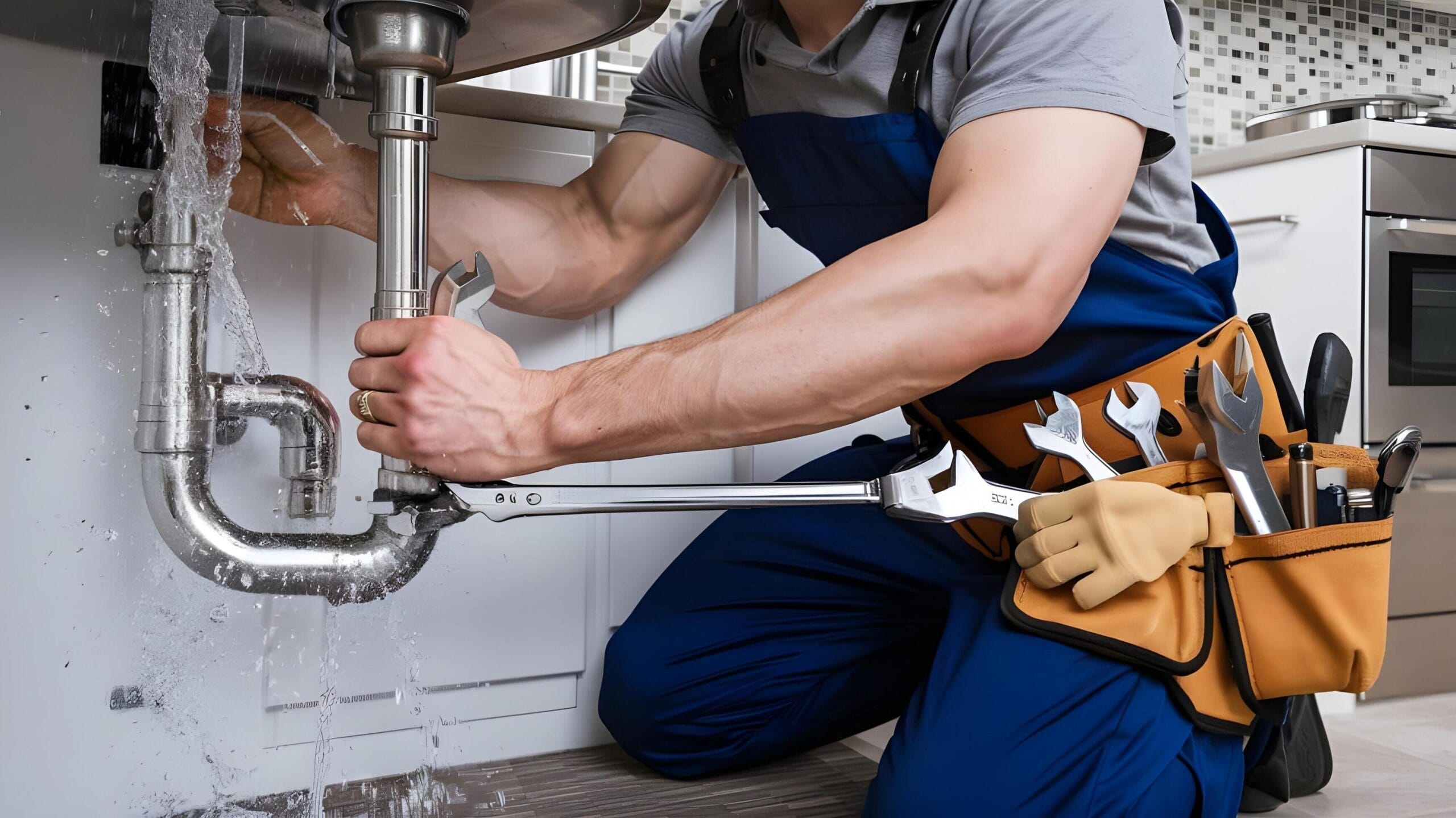 Plumber tightening a residential plumbing pipe in Waco
